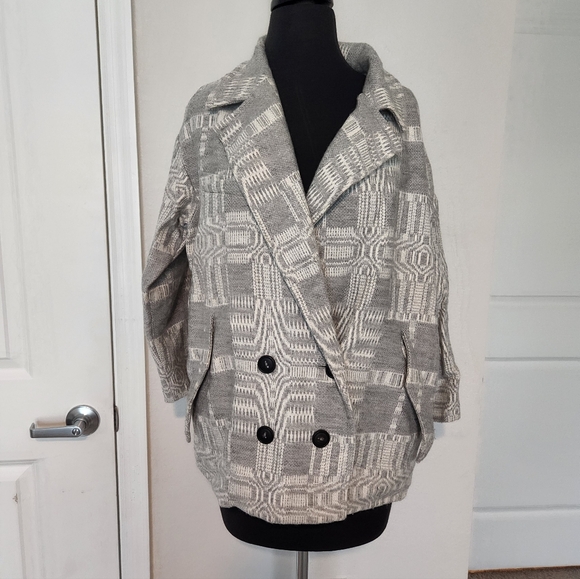 Isabel Marant Black and Cream Patterned Pea Coat - Picture 1 of 9